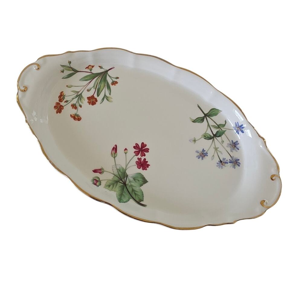 Royal Kent Bone China Floral Oval Serving Platter Gold Trim Made in England